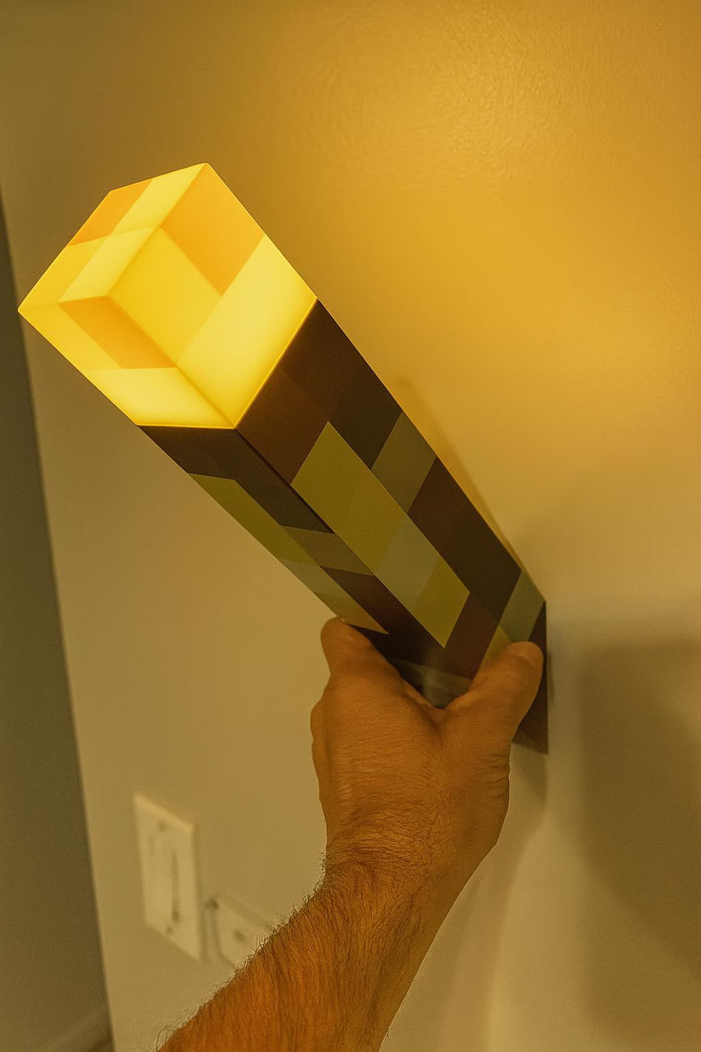 Pixelated Torch LED Night Light: USB Rechargeable Gaming Decor