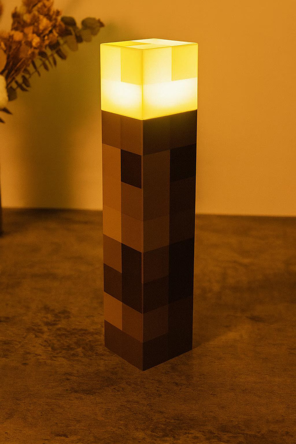 Pixelated Torch LED Night Light: USB Rechargeable Gaming Decor